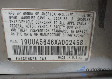 1999 Acura Tl 3.2 from USA, damaged, VIN 19UUA5646XA002458